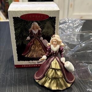 1996 Hallmark Keepsake Barbie #4 Ornament - Burgundy and Gold